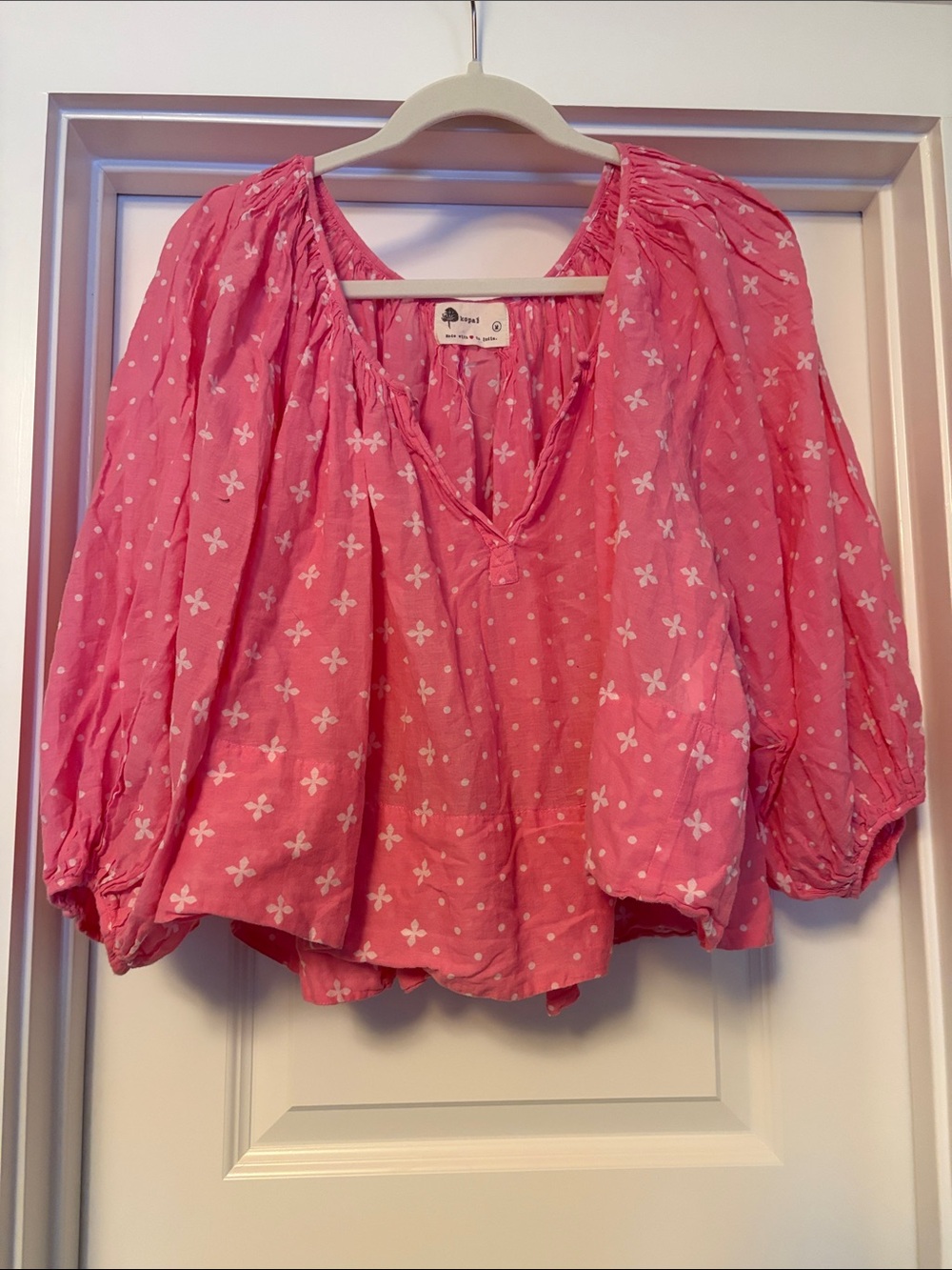 Lightweight Pink Floral Peasant Blouse by Free People